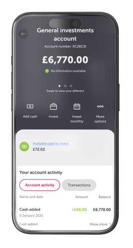 Preview of app showing a general investment account