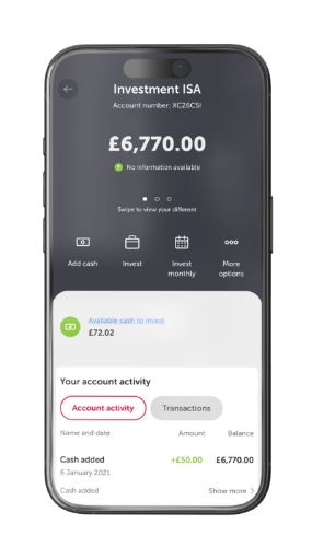 Image shows phone preview of investment ISA in Dodl app