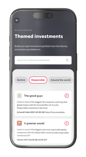 Preview of Dodl app showing range of themed investments