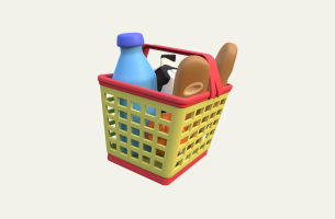 Image shows shopping basket on cream background